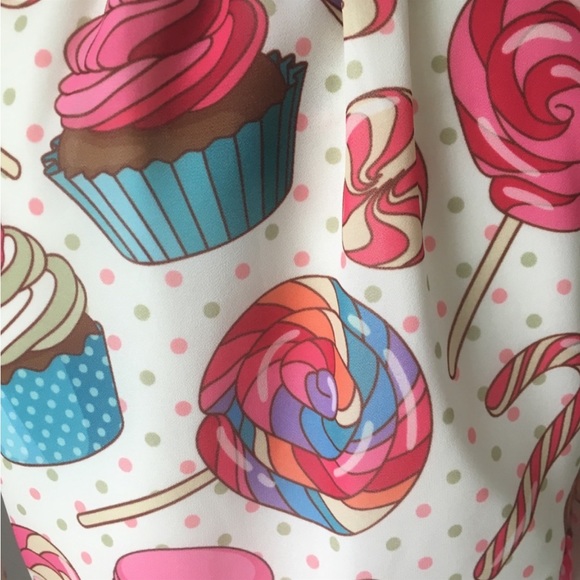 NWT Modcloth Candyland Chiffon Ruffled Hem Dress Sleeves Tie Waist Pink Blue 1X - Picture 2 of 14